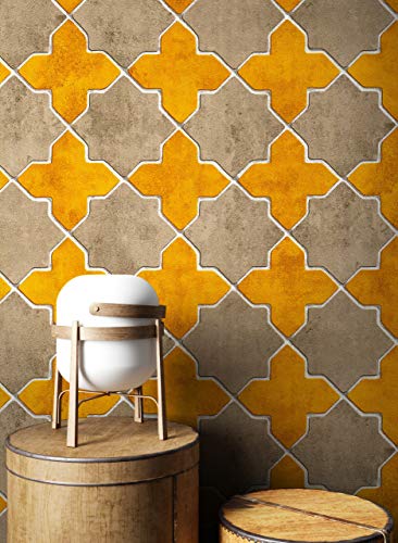 NEWROOM Tapete Gelb Vliestapete Fliesen - Fliesenoptik Modern Grau Weiß Mosaik Stein Mustertapete Grafisch Marokkanisch inkl. Tapezier-Ratgeber von Newroom Design