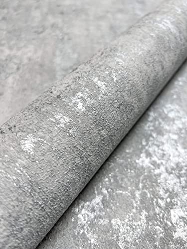NEWROOM Tapete Silber Vliestapete Beton - Betontapete Industrial Grau Zement Putz Loft inkl. Tapezier-Ratgeber von Newroom Design