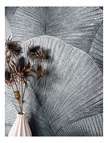 NEWROOM Tapete Silber Vliestapete Dschungel - Mustertapete Modern Grau Blau Palmen Blätter Dschungeltapete Tropisch Regenwald Blumentapete inkl. Tapezier-Ratgeber von Newroom Design