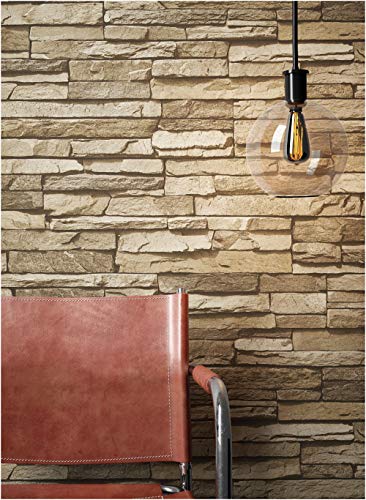 Tapete Stein Beige Braun Vlies inklusive "Meisterkleister" Steine Mauer Wand Design 3D Optik "Qubrick Beige" von Newroom Design