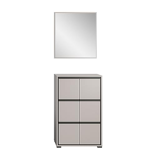 Newroom Garderoben-Set v4 grau Wandpaneele Modern Elegant - 65x196x37 cm (BxHxT) - Spiegel Garderobenkommode - [Jarlo.Nine] Schlafzimmer Flur Wohnzimmer von Newroom