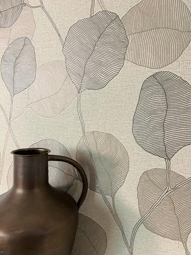 Newroom Tapete Braun Vliestapete Blätter - Mustertapete Floral Beige Taupe Pflanzen Natur Romantisch Idyllisch inkl. Tapezier-Ratgeber von Newroom