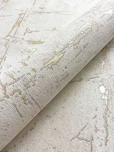 NEWROOM Tapete Creme Vliestapete Beton - Betonoptik Modern Gold Zement Betonwand Industrial inkl. Tapezier-Ratgeber von Newroom