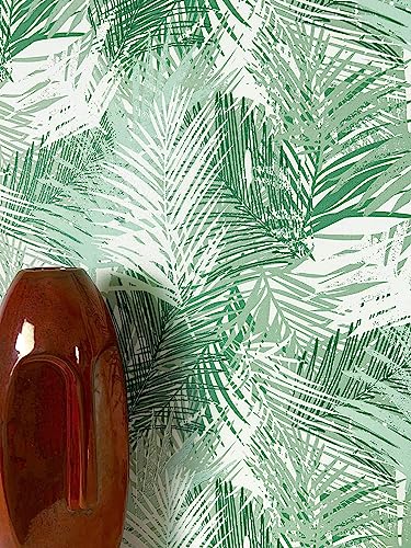 NEWROOM Tapete Grün Vliestapete Dschungel - Mustertapete Modern Dunkelgrün Weiß Palmen Blätter Blumentapete Tropisch Dschungeltapete Regenwald inkl. Tapezier-Ratgeber von Newroom