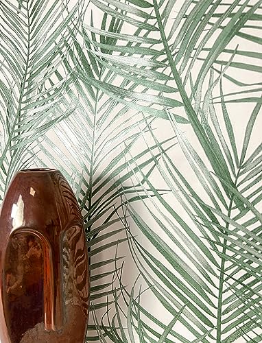 NEWROOM Tapete Grün Vliestapete Dschungel - Mustertapete Modern Weiß Palmen Blätter Blumentapete Tropisch Dschungeltapete Regenwald inkl. Tapezier-Ratgeber von Newroom