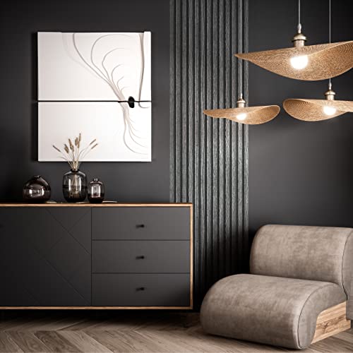 NEWROOM Tapeten Paneel Vliestapete - 2,5 x 0,53m Paneel - Schwarz Anthrazit Holz Holztapete Skandi Natur 3D Lamellen Holzwand Modern Lamellenwand Naturholz von Newroom