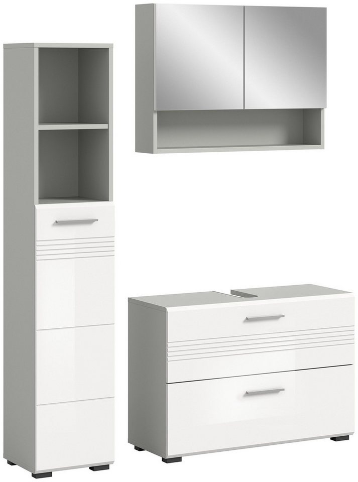 Newroom Badezimmer-Set Dave, Badezimmer-Set Weiß Hochglanz Hellgrau Badezimmermöbel Badezimmer... Newroom Badezimmer-Set Dave, Badezimmer-Set Weiß Hochglanz Hellgrau Badezimmermöbel Badezimmer... von Newroom