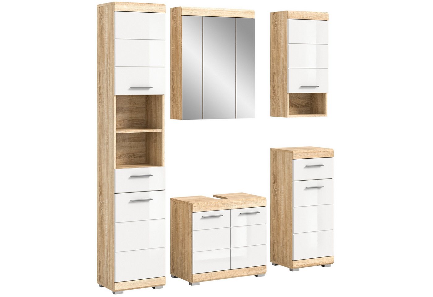 Newroom Badezimmer-Set Libra, Badezimmer-Set Weiß Hochglanz Sonoma Eiche hell Badezimmermöbel B... Newroom Badezimmer-Set Libra, Badezimmer-Set Weiß Hochglanz Sonoma Eiche hell Badezimmermöbel B... von Newroom