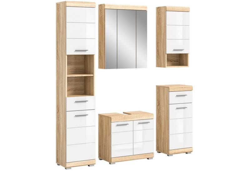 Newroom Badezimmer-Set Libra, Badezimmer-Set Weiß Hochglanz Sonoma Eiche hell Badezimmermöbel B... Newroom Badezimmer-Set Libra, Badezimmer-Set Weiß Hochglanz Sonoma Eiche hell Badezimmermöbel B... von Newroom