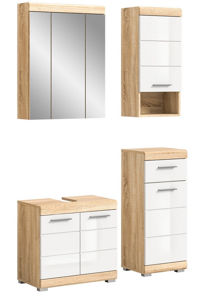 Newroom Badezimmer-Set Libra, Badezimmer-Set Weiß Hochglanz Sonoma Eiche hell Badezimmermöbel B... Newroom Badezimmer-Set Libra, Badezimmer-Set Weiß Hochglanz Sonoma Eiche hell Badezimmermöbel B... von Newroom