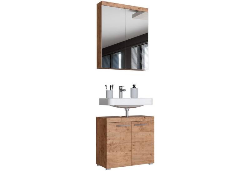 Newroom Badmöbel-Set Trinity.three, Badmöbel-Set Wildeiche Modern Waschbeckenunterschrank Spiegelschrank von Newroom