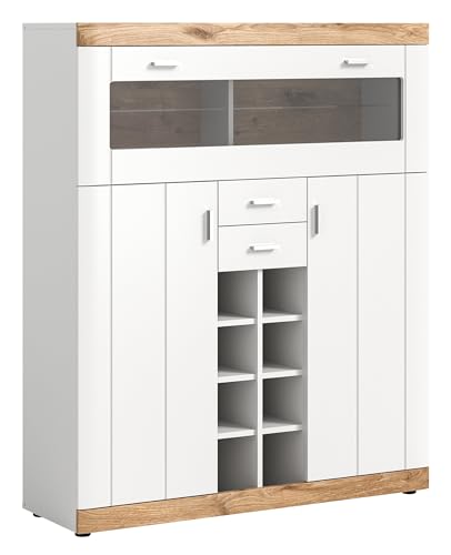Newroom Barschrank Weiß Matt Weinschrank Landhaus Skandinavisch - 140x117x38 cm (BxHxT) - Kommode Anrichte - [Bellatrix.twentytwo] Wohnzimmer Esszimmer Wohnstube von Newroom