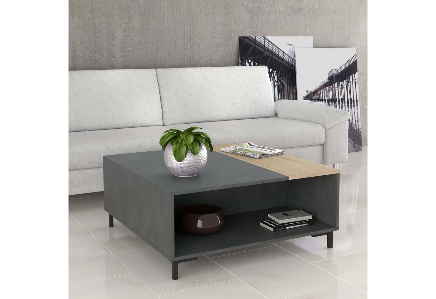 Newroom Couchtisch Sorrent, Couchtisch Betonoptik Matera und Sonoma Eiche Modern Wohnzimmertisch von Newroom