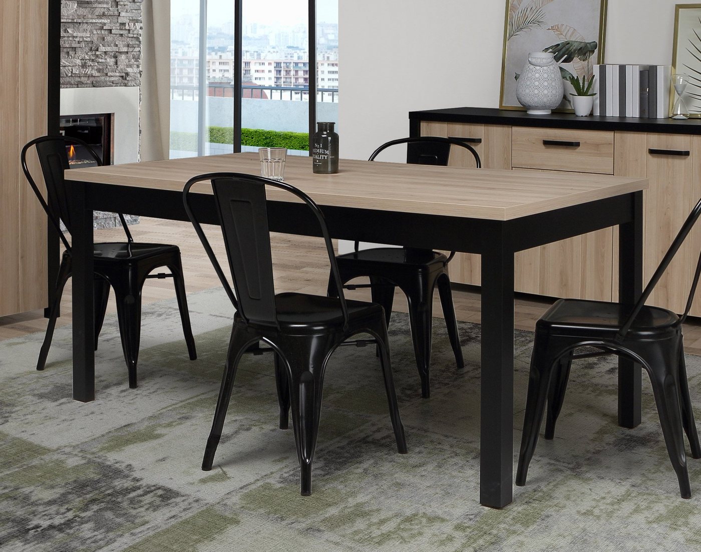 Newroom Esstisch Colaro, Esstisch Sonoma Eiche und Schwarz Modern Industrial Ausziehbar Tisch von Newroom