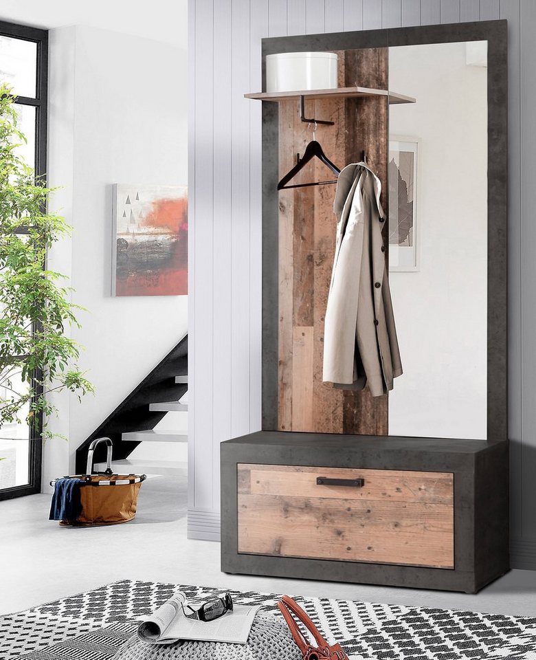 Newroom Garderobe Fino, Garderobe Betonoptik Modern Garderoben Set Flurmöbel Flur von Newroom