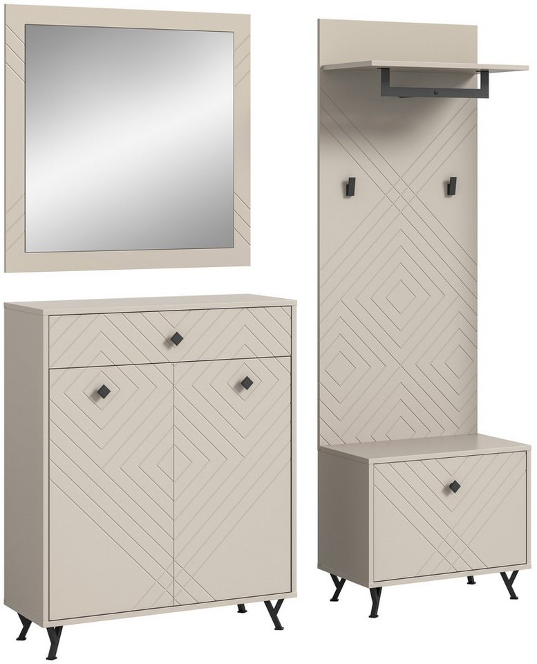 Newroom Garderoben-Set Apodis, Garderoben-Set Sandbeige Flurmöbel Garderobenschrank Modern Elegan... von Newroom