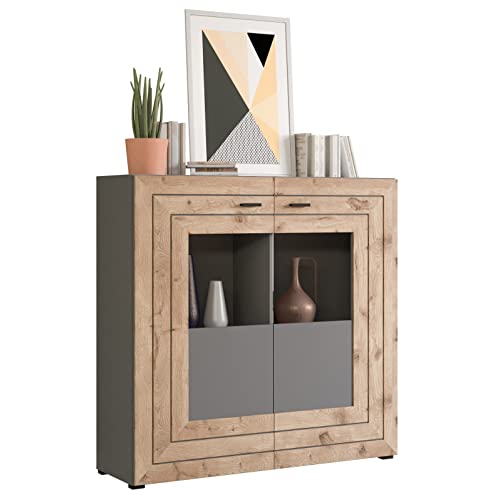 Newroom Highboard Eiche Grau Kommode Modern - 120x117x37 cm (BxHxT) - Sideboard Anrichte Schrank - [Lianne.Two] Wohnzimmer Wohnstube Büro von Newroom