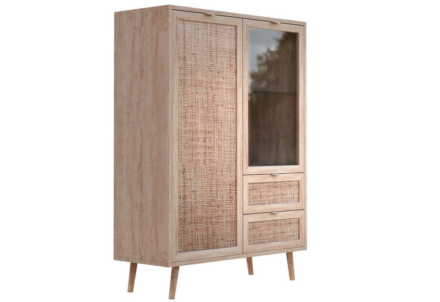 Newroom Highboard Mila, Highboard Sonoma Eiche Rattan Optik Modern Boho Sideboard Kommode von Newroom