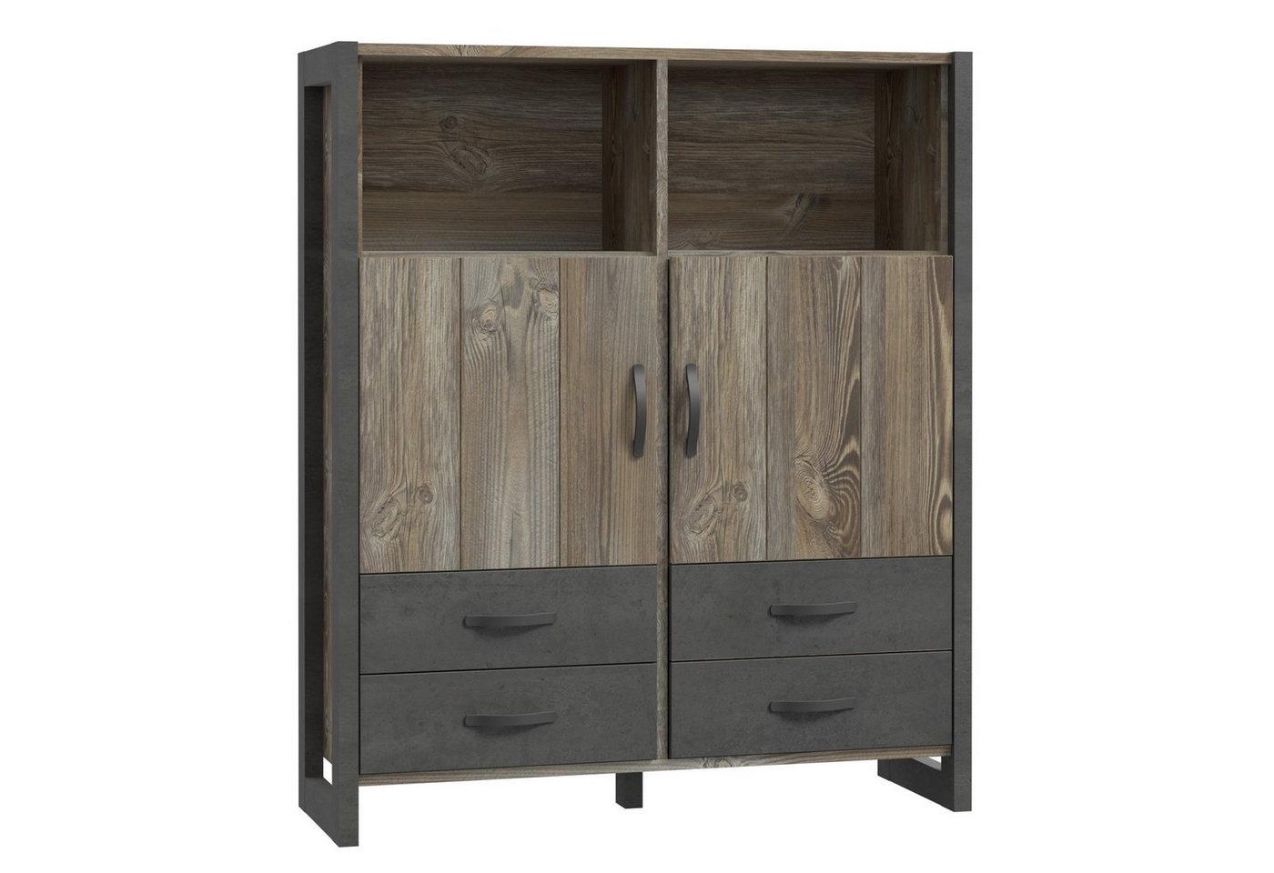 Newroom Highboard Porter, Highboard Betonoptik und Picea Kiefer Modern Kommode Sideboard von Newroom