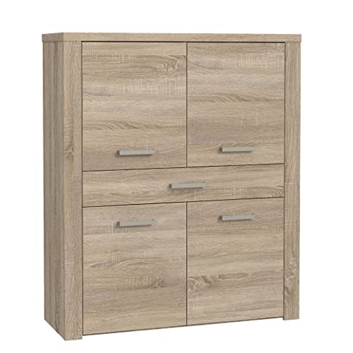 Newroom Highboard Sonoma Eiche Kommode Modern - 116,3x137,5x41,3 cm (BxHxT) - Sideboard Regal Anrichte - [Cosima.Three] Wohnzimmer Wohnstube Büro von Newroom