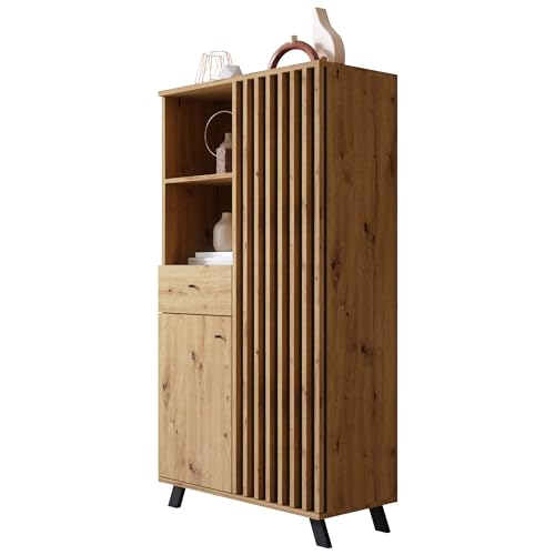 Newroom Highboard Wildeiche Anthrazit Kommode Modern Vintage - 80x156x40 cm (BxHxT) - Schrank Sideboard Anrichte - [Barea.Seven] Wohnzimmer Schlafzimmer Flur Esszimmer von Newroom