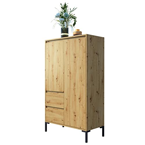 Newroom Highboard Wildeiche Artisan Eiche Kommode Modern Vintage - 81x139x40 cm (BxHxT) - Schrank Sideboard - [Savage.Four] Wohnzimmer Schlafzimmer Flur Esszimmer von Newroom