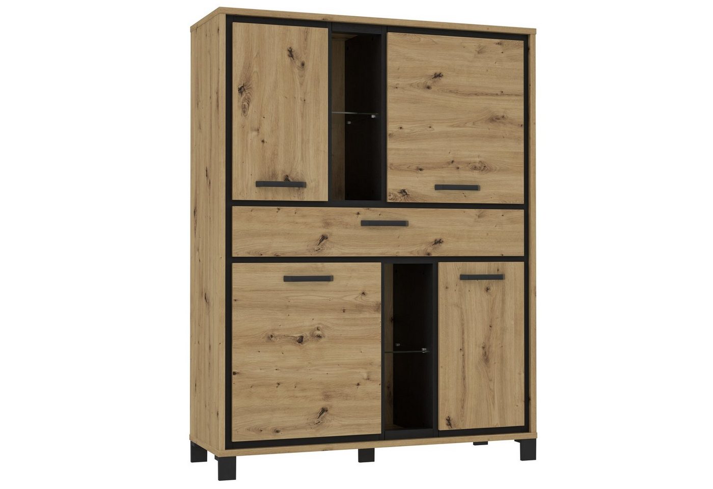 Newroom Highboard Winona, Highboard Artisan Eiche und schwarze Eiche Modern Kommode Sideboard von Newroom