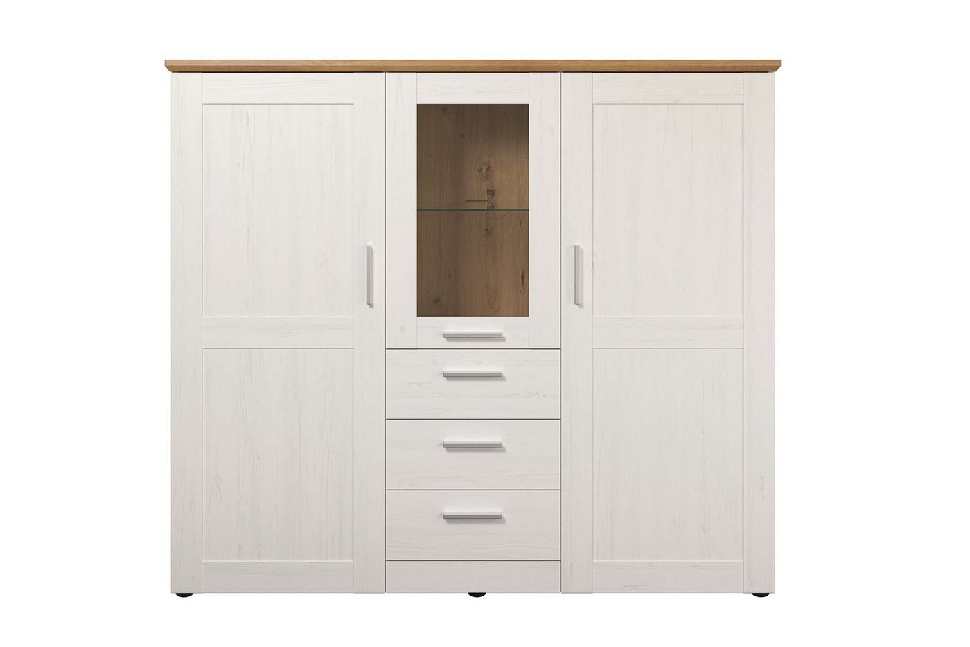 Newroom Highboard Zante, Highboard Pine weiß Landhaus Modern Kommode Schrank Wohnzimmer von Newroom