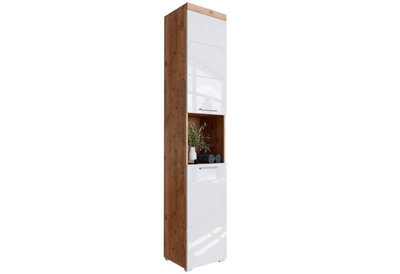 Newroom Hochschrank TrinityWildeicheWeiss Wildeiche Weiß Hochglanz Badezimmerschrank Hochschrank Wildeiche von Newroom
