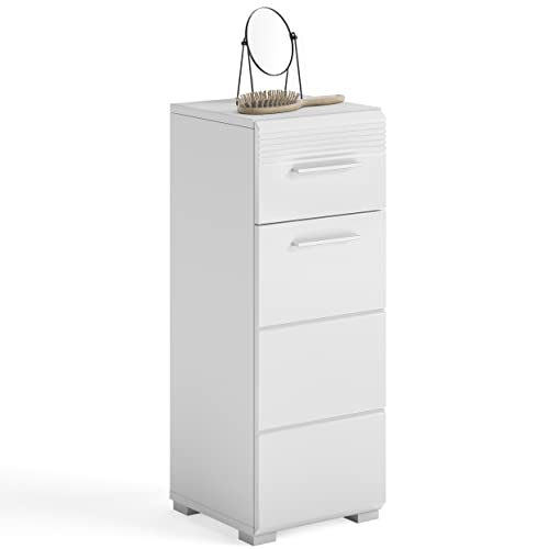 Newroom Kommode Weiß Hochglanz Badschrank Modern - 30x80x31 cm (BxHxT) - Standschrank Badezimmermöbel - [Floyd.one] Bad Badezimmer von Newroom