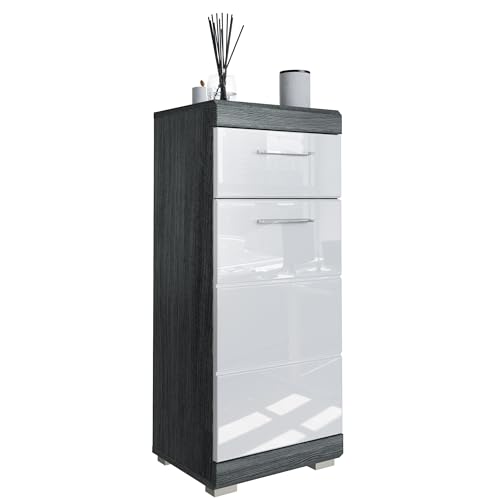 Newroom Kommode Avola Anthrazit Weiß Hochglanz Badschrank Modern - 37x88x31 cm (BxHxT) - Standschrank Badezimmermöbel - [Void.Three] Bad Badezimmer von Newroom