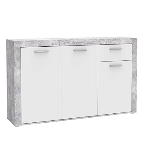 Newroom Kommode Betonoptik Lichtgrau Sideboard Modern - 147,8x89,9x33,8 cm (BxHxT) - Highboard Anrichte - [Hisako.one] Wohnzimmer Wohnstube Büro von Newroom