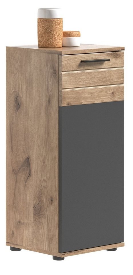 Newroom Kommode Doyle, Kommode Eiche Basalt Grau Industrial Badschrank Standschrank Bad von Newroom