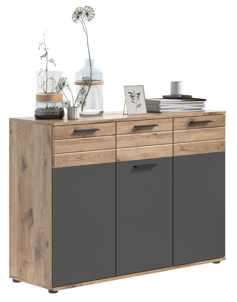 Newroom Kommode Elera Flur, Kommode Basalt Grau Eiche Sideboard Highboard Industrial Modern Woh... von Newroom
