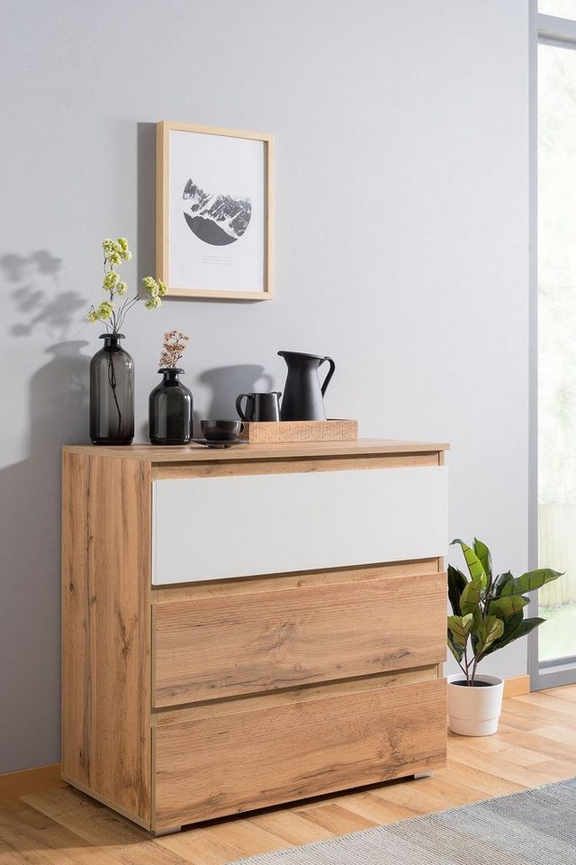 Newroom Kommode Nikita, Sideboard Honig Eiche Weiß Modern Landhaus Skandinavisches Design von Newroom