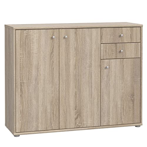 Newroom Kommode Sonoma Eiche Sideboard Modern - 108,8x111,1x34,8 cm (BxHxT) - Highboard Anrichte - [Albus.Two] Büro Arbeitszimmer Wohnzimmer von Newroom