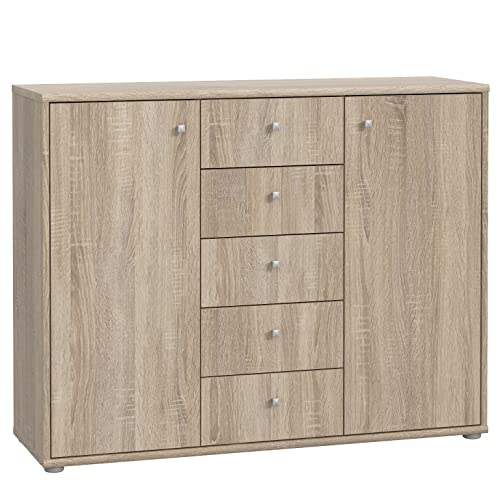 Newroom Kommode Sonoma Eiche Sideboard Modern - 108,8x85,5x34,8 cm (BxHxT) - Highboard Anrichte - [Albus.Eight] Büro Arbeitszimmer Wohnzimmer von Newroom