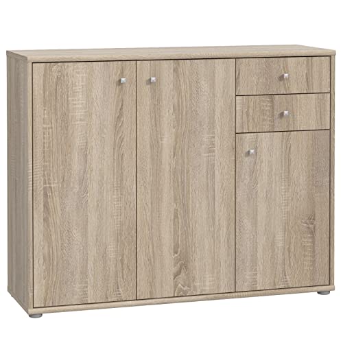 Newroom Kommode Sonoma Eiche Sideboard Modern - 108,8x85,5x34,8 cm (BxHxT) - Highboard Anrichte - [Albus.Seven] Büro Arbeitszimmer Wohnzimmer von Newroom