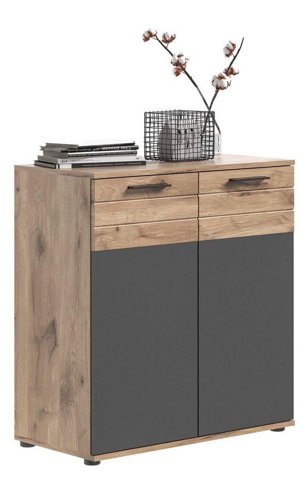 Newroom Kommode Stanley, Kommode Eiche Basalt Grau Industrial Sideboard Highboard Wohnzimmer von Newroom