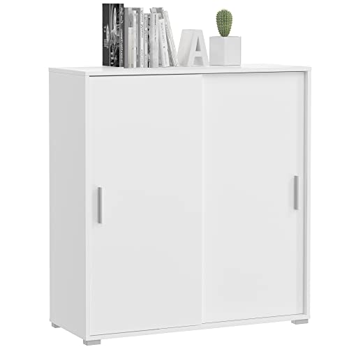 Newroom Kommode Weiß Weiß Schiebetürenschrank Modern - 100x107x40 cm (BxHxT) - Aktenschrank Sideboard Sideboard - [Joey.Four] Büro Wohnzimmer Flur von Newroom
