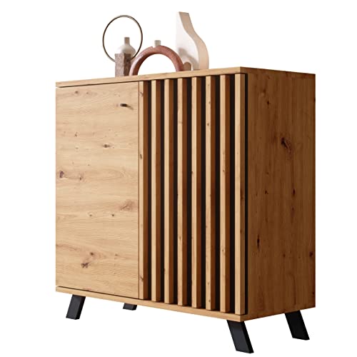 Newroom Kommode Wildeiche Anthrazit Sideboard Modern Vintage Panele - 80x85x40 cm (BxHxT) - Highboard Anrichte - [Barea.Two] Wohnzimmer Schlafzimmer Flur Esszimmer von Newroom