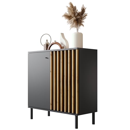 Newroom Kommode Wildeiche Schwarz Sideboard Modern Vintage - 80x85x40 cm (BxHxT) - Highboard Anrichte - [Ebono.Two] Wohnzimmer Schlafzimmer Flur Esszimmer von Newroom