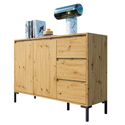 Newroom Kommode Wildeiche Artisan Eiche Sideboard Modern Vintage - 120x87x40 cm (BxHxT) - Highboard Anrichte - [Savage.Two] Wohnzimmer Schlafzimmer Flur Esszimmer von Newroom