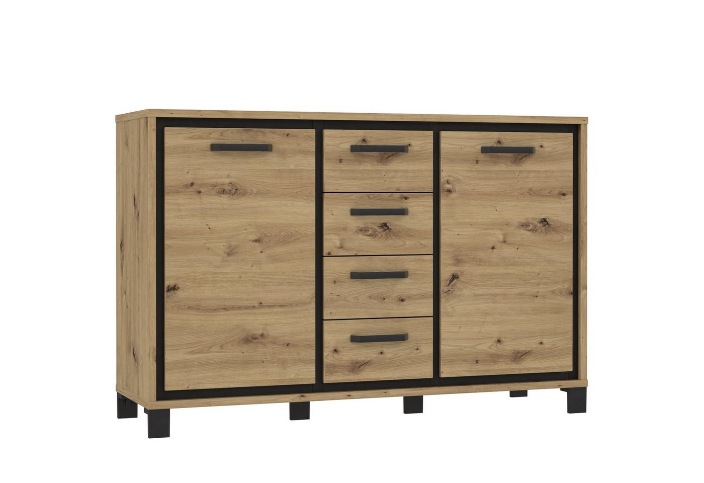 Newroom Kommode Winona, Kommode Artisan Eiche und schwarze Eiche Modern Sideboard Barkommode von Newroom