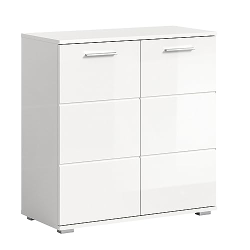 Newroom Kommode weiß Hochglanz Sideboard Modern Elegant - 80x83x37 cm (BxHxT) - Highboard Anrichte - [Prenix.Eight] Wohnzimmer Schlafzimmer Flur Esszimmer von Newroom