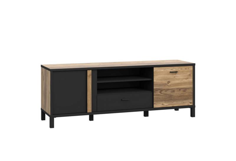 Newroom Lowboard Dosa, TV Lowboard Schwarz und Alpenfichte Modern TV Schrank Fernsehtisch von Newroom