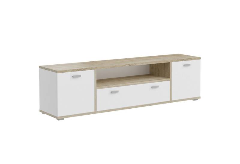 Newroom Lowboard Miriam, TV Lowboard Weiß / Eiche Weiß Modern TV Schrank Fernsehtisch Wohn... von Newroom
