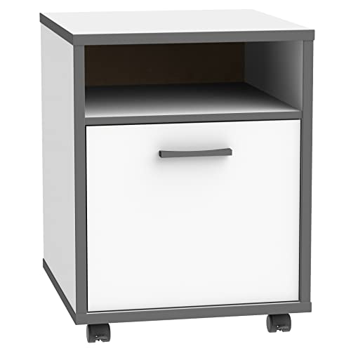 Newroom Rollcontainer Weiß Grau Bürocontainer Modern - 49,8x64,6x52,2 cm (BxHxT) - Beistellcontainer Rollschrank Schubladenkommode - [Neville.Five] Büro Arbeitszimmer Wohnzimmer von Newroom