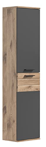 Newroom Schrank Basalt Grau Eiche Badschrank Industrial Modern - 37x152x24 cm (BxHxT) - Hochschrank Badezimmermöbel - [Doyle.Five] Bad Badezimmer von Newroom