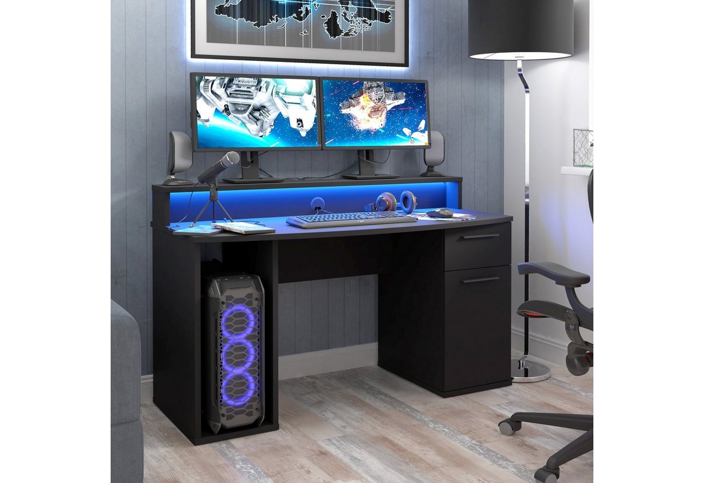 Newroom Schreibtisch Colin, Schreibtisch Schwarz matt Gaming Modern Gamingtisch Computertisch B... von Newroom